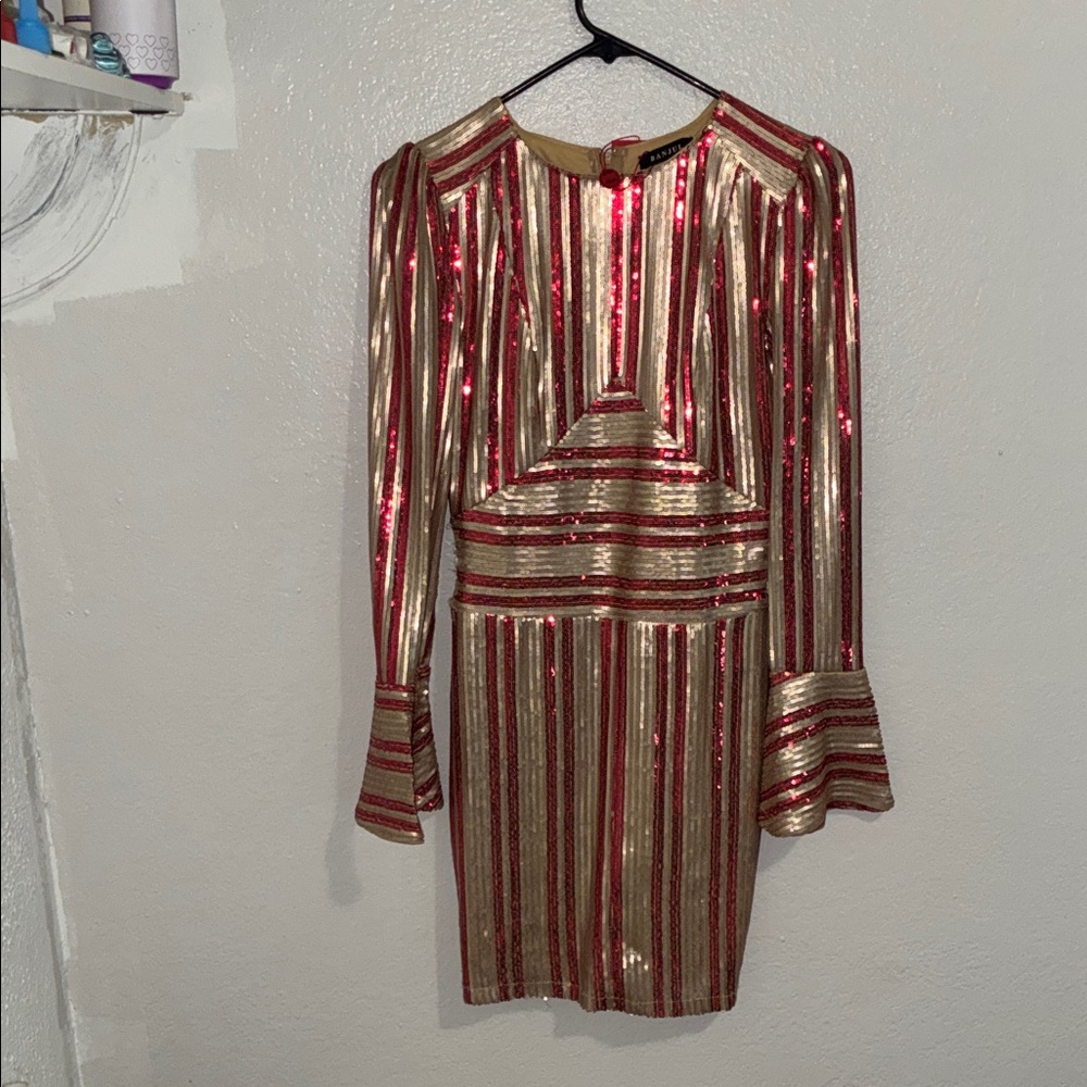 Banjul Glamorous Red and Gold Sequin Dress